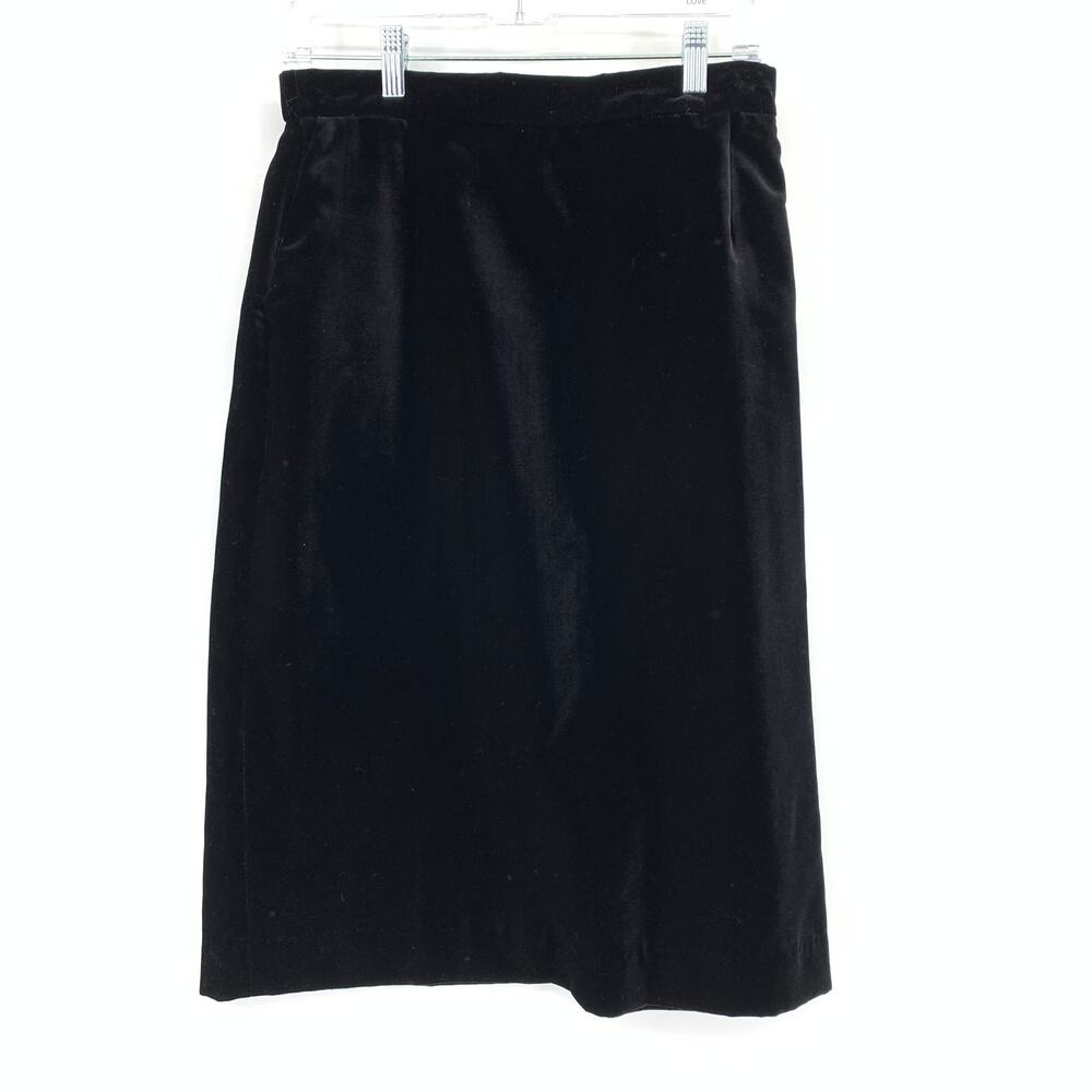 Napa Valley Velvet Skirt Womens Sz 29" US 8 Black Midi High Waist Vintage